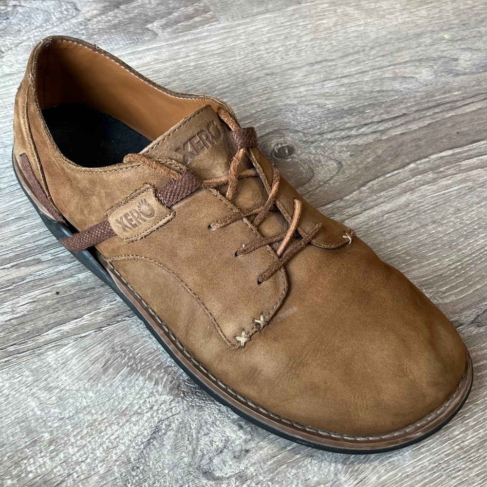 Xero Shoes Alston Mens 12 Brown Leather Minimalist Barefoot Oxford Shoe Wide Toe